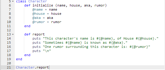 Character Class Code